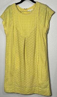 Eliot Women’s Pastel Yellow Embroidered Eyelet Mini Dress Pockets Zipper Size 6